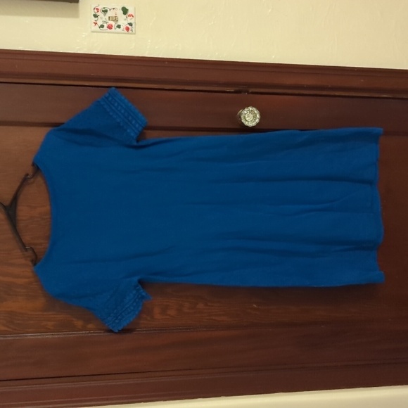 Talbots Cobalt Blue Crochet Short Sleeve Cotton Sheath Dress Size Medium Petite - Picture 6 of 7